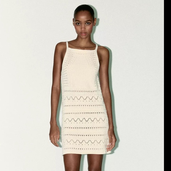 Zara Dresses & Skirts - Zara halter crochet knit dress,ecru
